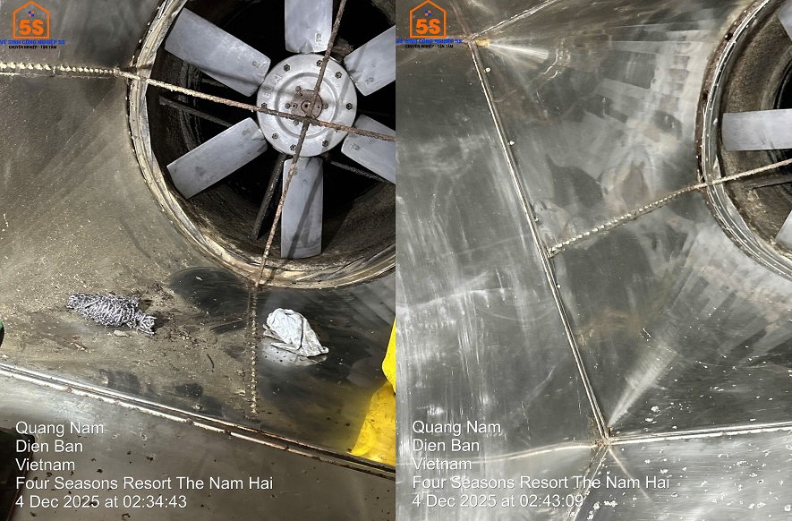 Hình ảnh trước và sau khi vệ sinh cách quạt và khu vực xung quanh cánh quạt