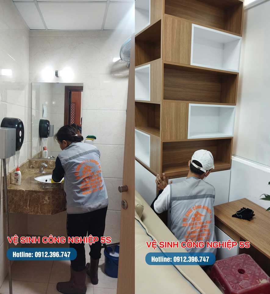 Nhân viên 5S vệ sinh khu vực vệ sinh