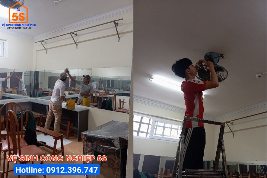 Lau chùi khu vực hậu đài