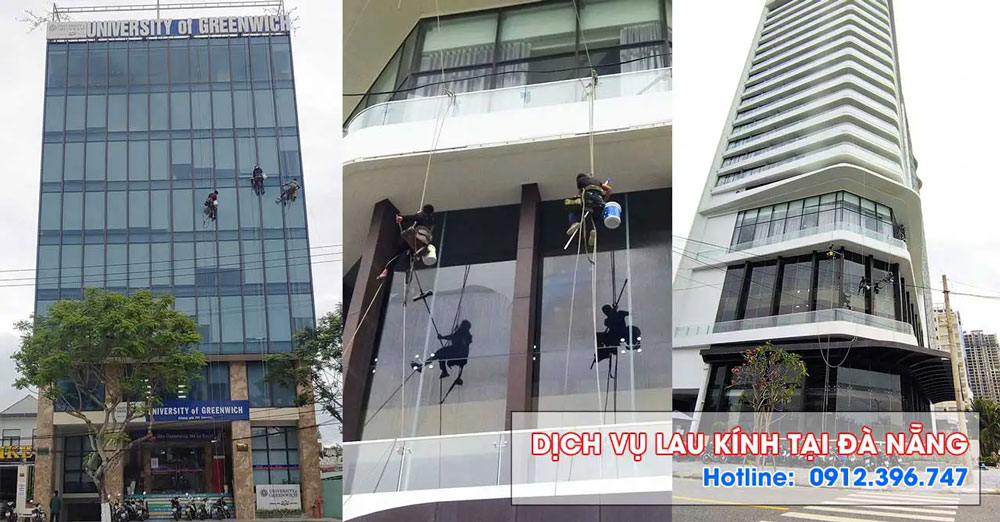 Hình ảnh đu dây lau kính nhà cao tầng của công ty vệ sinh 5S