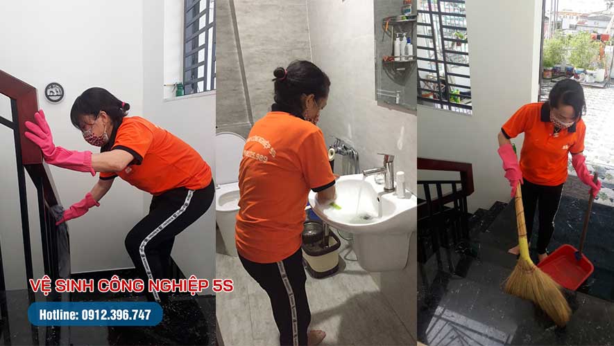 Lau chùi, thu dọn rác trong quá trình vệ sinh nhà ở 